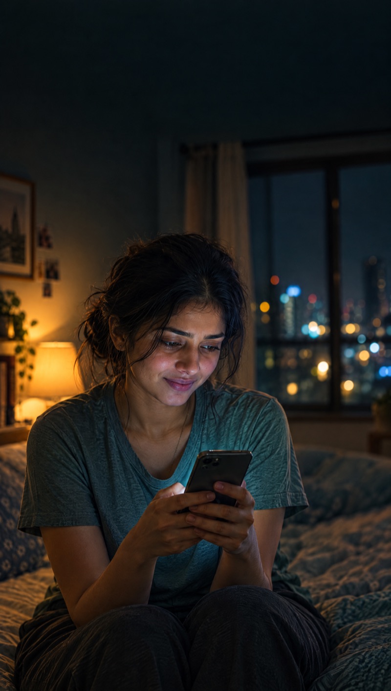 The same woman smiling with relief